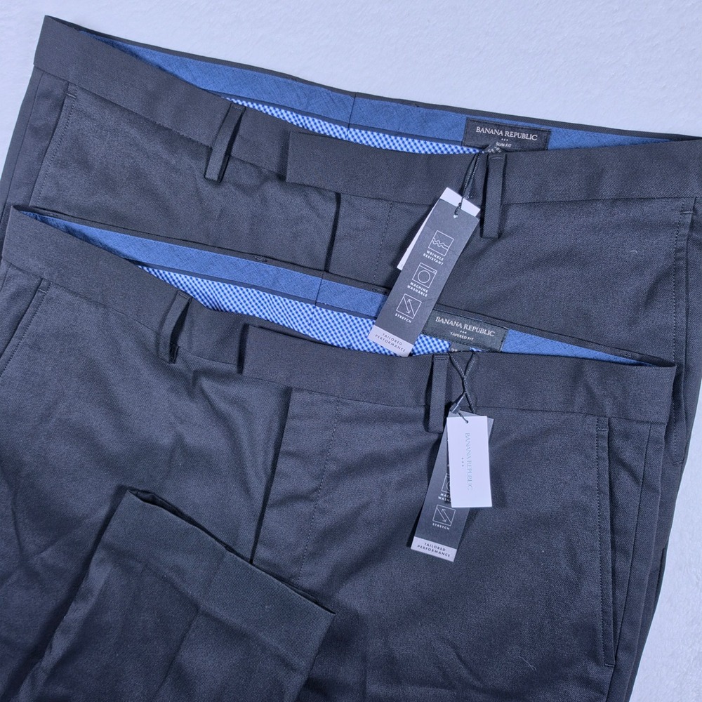NEW 2 PACK Banana Republic Tailored Performance Mens 38x30 Charcoal Dress Pants